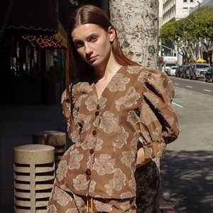 KKCo brown floral print blouse M